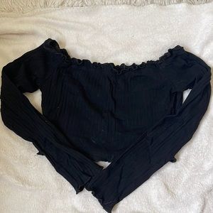 Cropped Shein long sleeve off the shoulder top, black